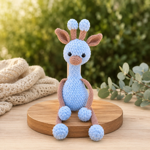 40 cm El Örgüsü Zürafa Amigurumi – Kadife ve Organik Pamuk İplikli Oyuncak