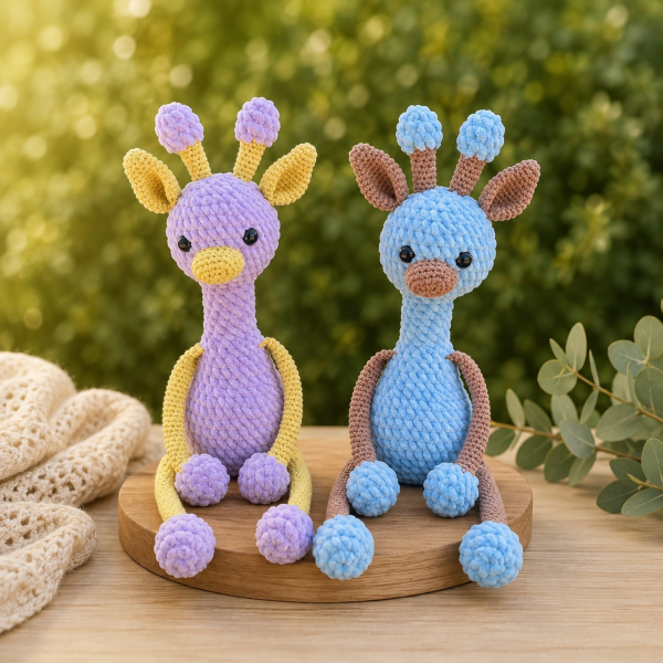 40 cm El Örgüsü Zürafa Amigurumi – Kadife ve Organik Pamuk İplikli Oyuncak