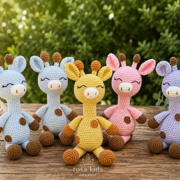 25 cm El Örgüsü Zürafa Uyku Arkadaşı – Organik Pamuk  Amigurumi Bebe Mavisi