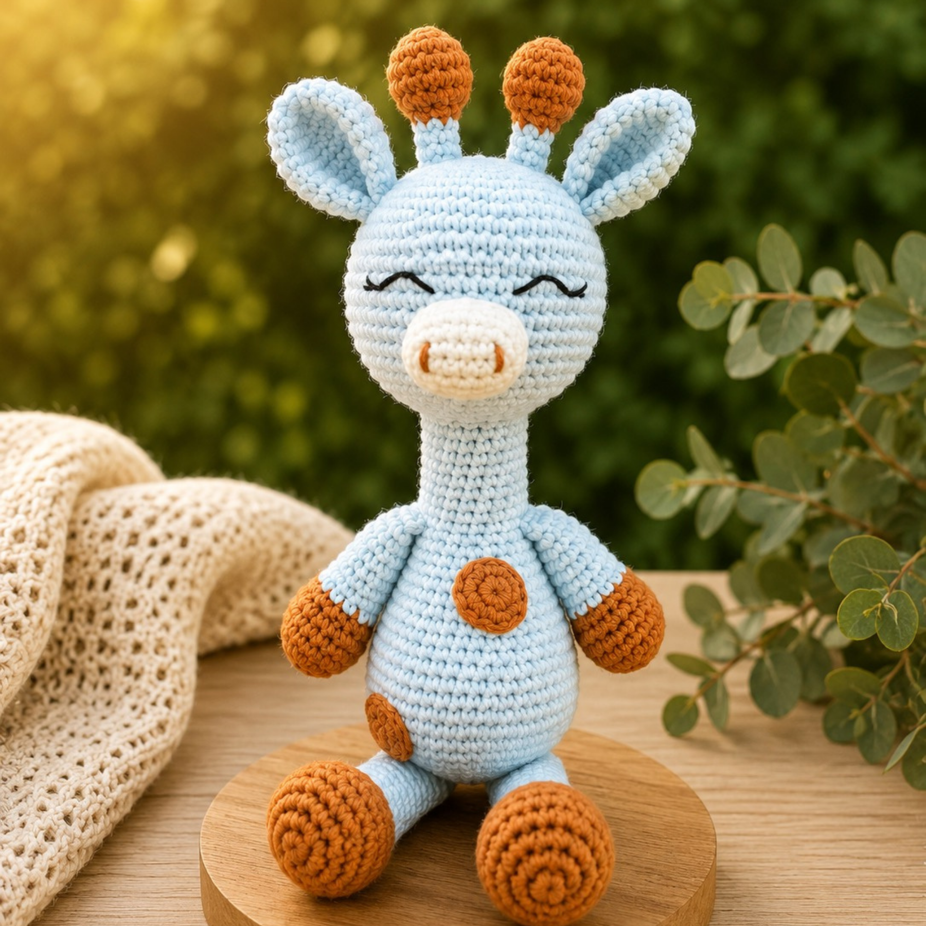 25 cm El Örgüsü Zürafa Uyku Arkadaşı – Organik Pamuk  Amigurumi Bebe Mavisi