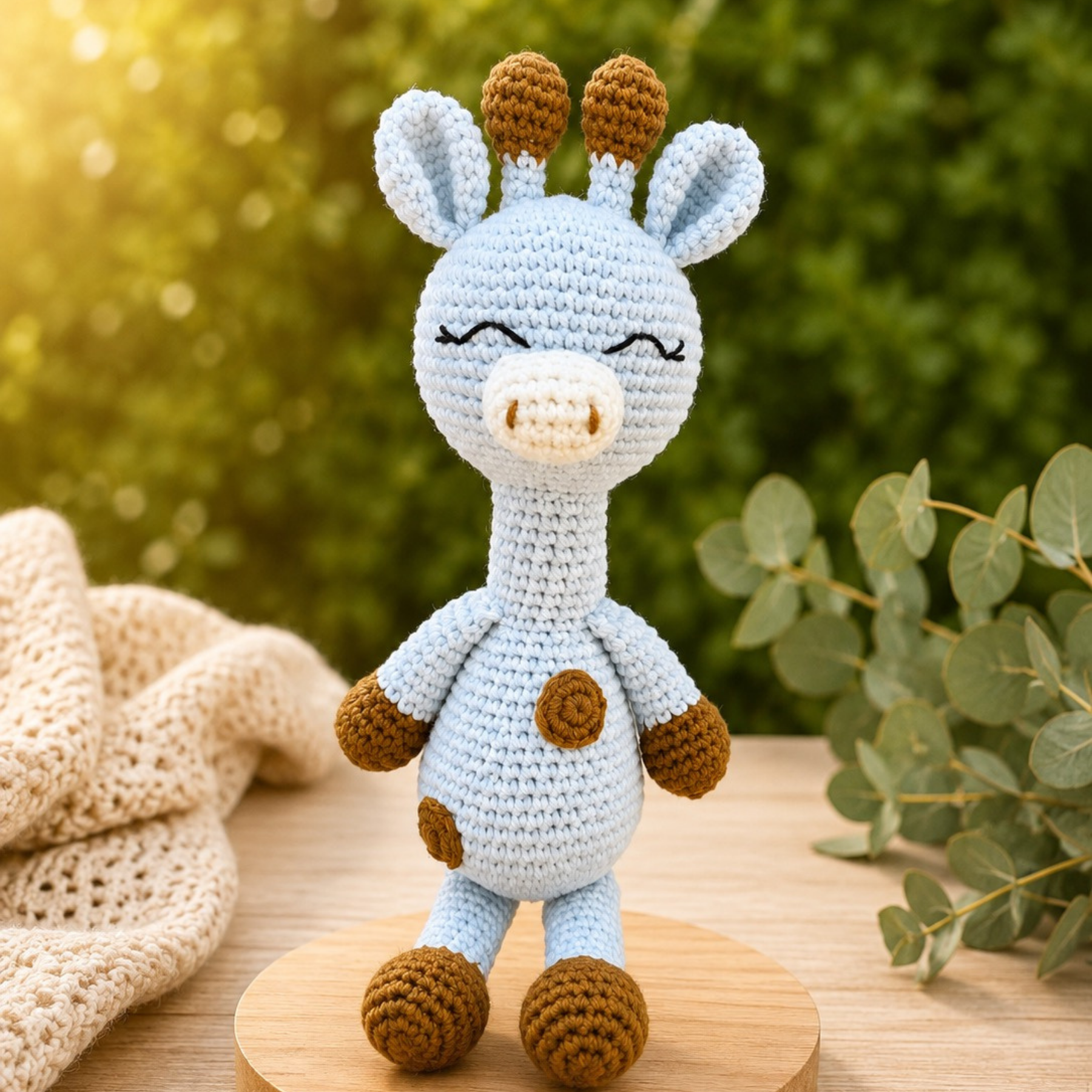 25 cm El Örgüsü Zürafa Uyku Arkadaşı – Organik Pamuk  Amigurumi Bebe Mavisi