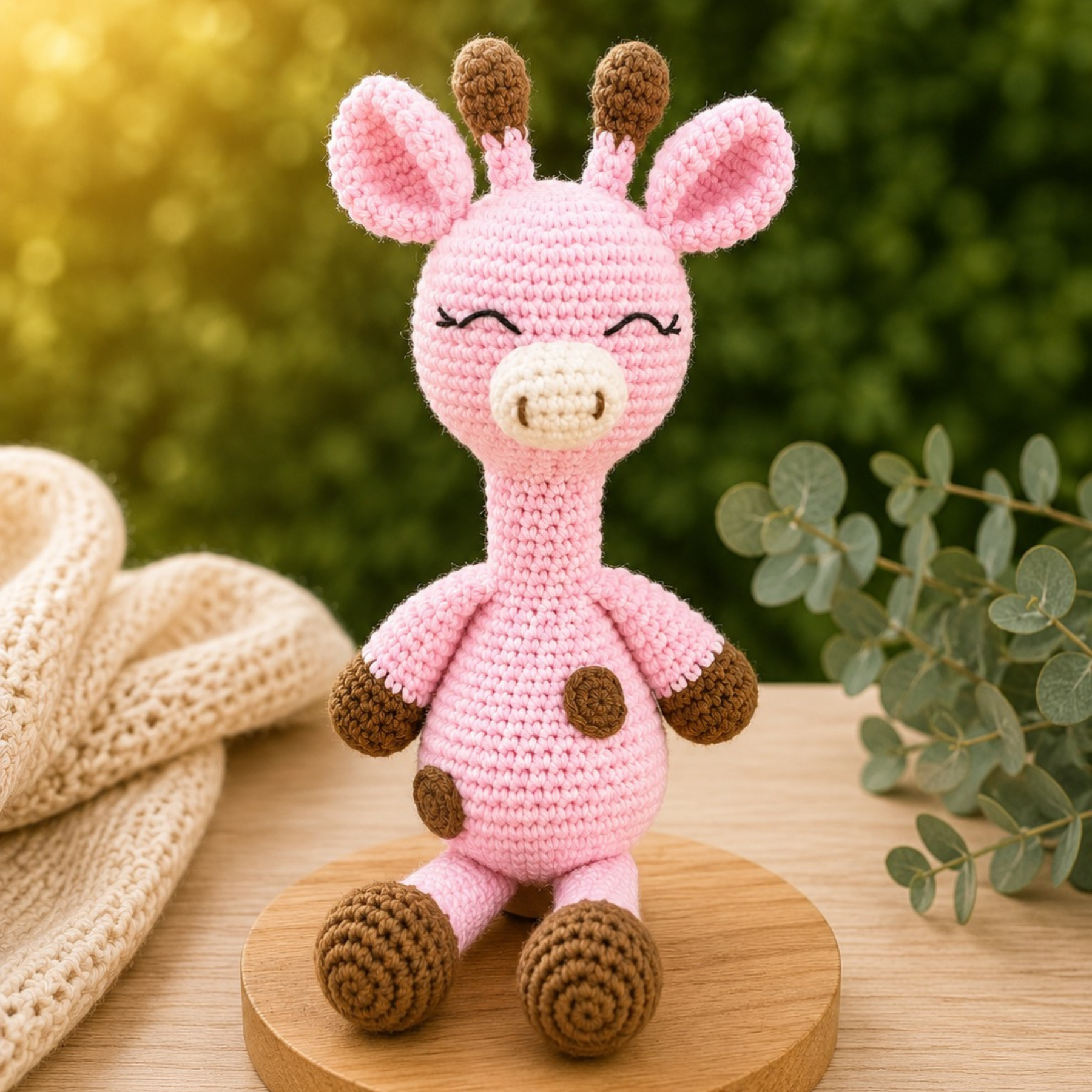 25 cm El Örgüsü Zürafa Uyku Arkadaşı – Organik Pamuk  Amigurumi Pembe