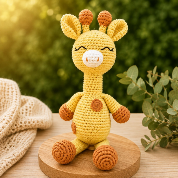 25 cm El Örgüsü Zürafa Uyku Arkadaşı – Organik Pamuk  Amigurumi Sarı