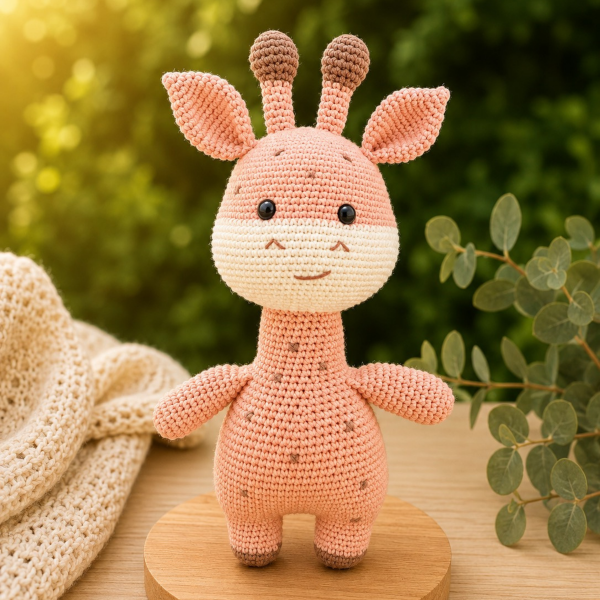 Organik Pamuk El Örgüsü Zürafa – 30 cm Pembe