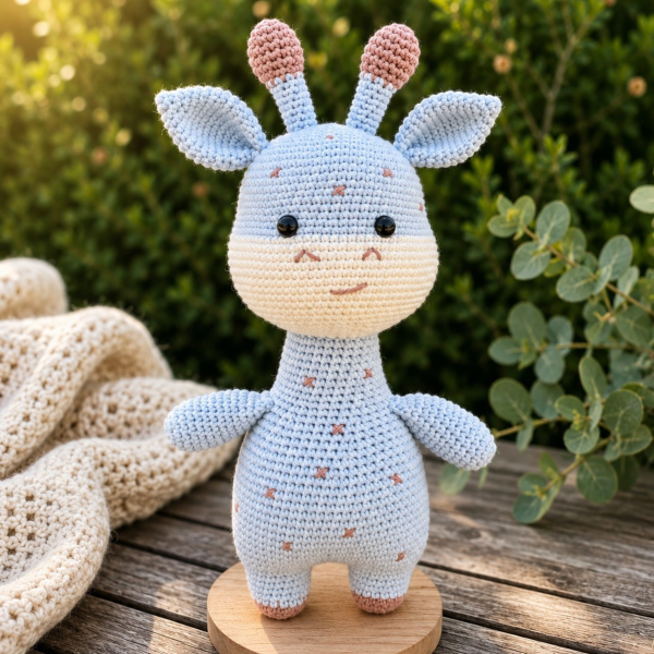 Organik Pamuk El Örgüsü Zürafa – 30 cm Mavi