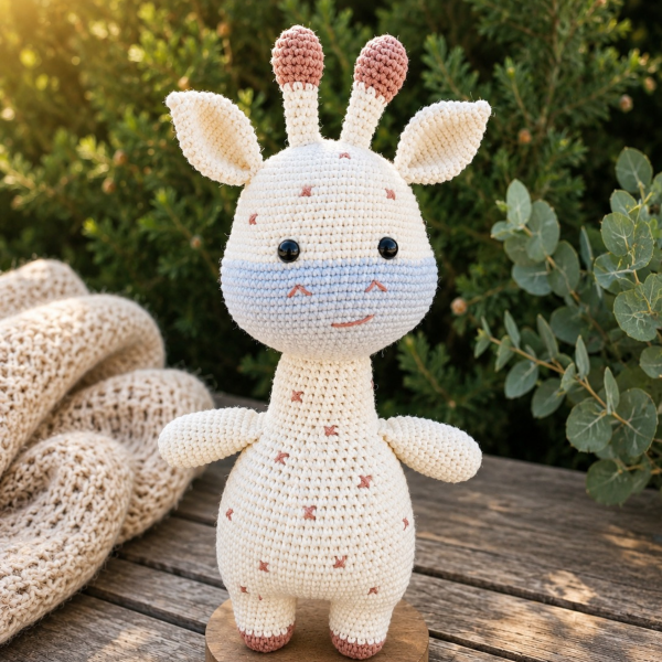 Organik Pamuk El Örgüsü Zürafa – 30 cm Beyaz