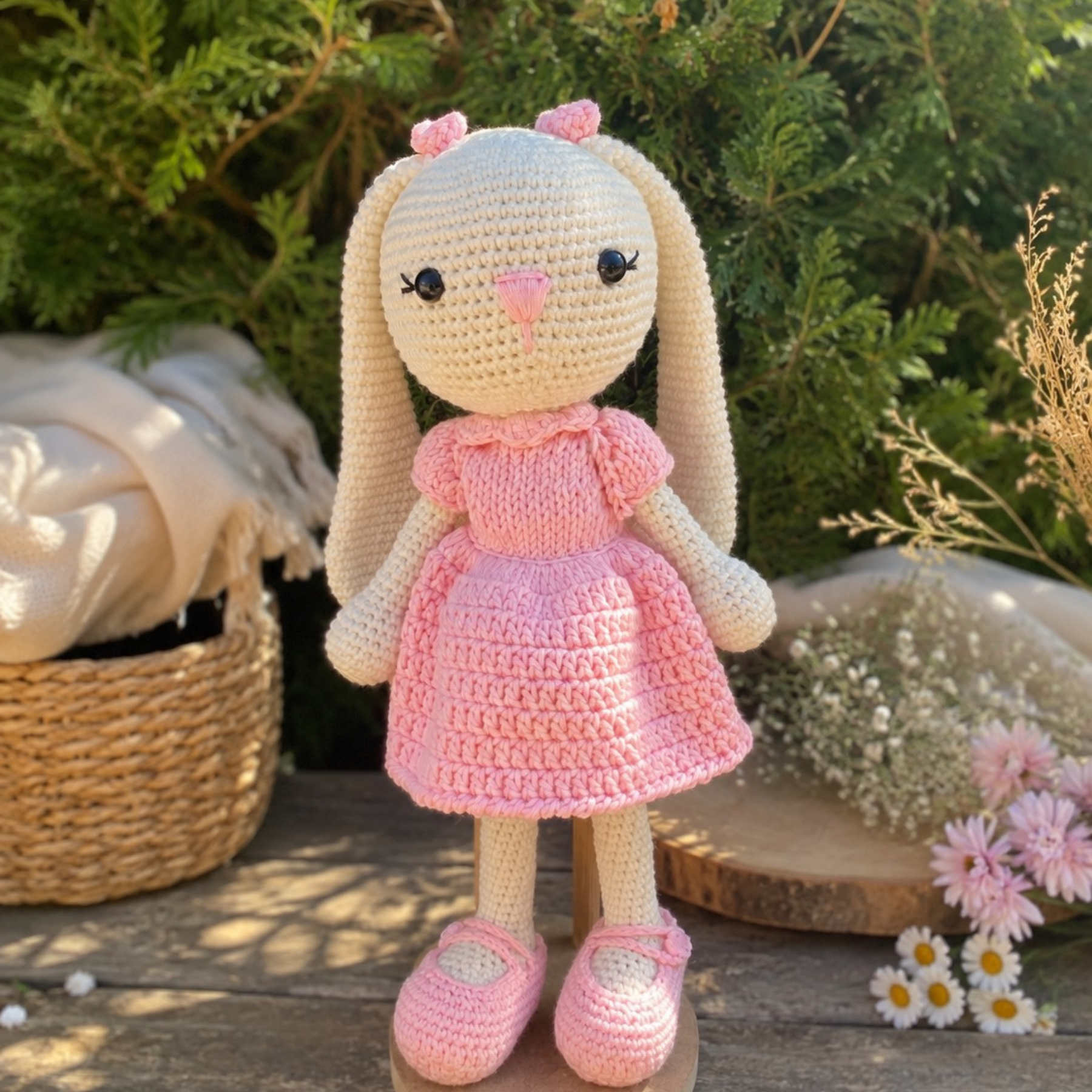Elbiseli Uzun Kulaklı Organik Pamuk Tavşan Oyuncak – 33 cm