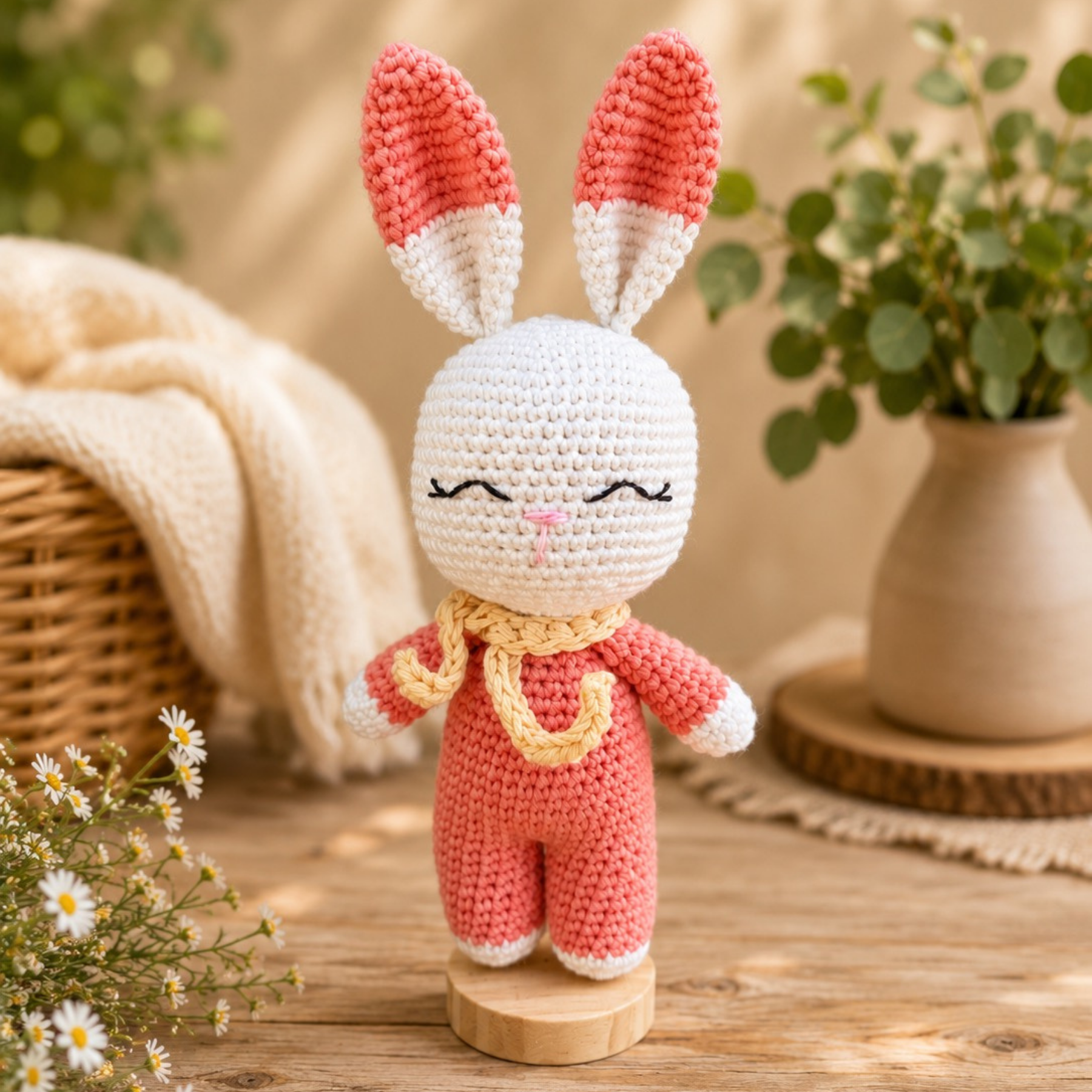İki Renkli Organik Pamuk Tavşan Uyku Arkadaşı – 22 cm