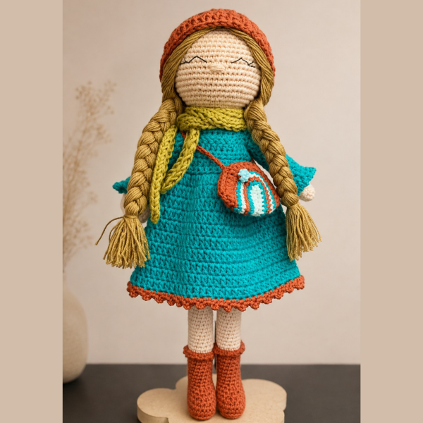 Snowflake Kış Bebeği – 33 cm Organik Pamuk Oyun Arkadaşı Amigurumi