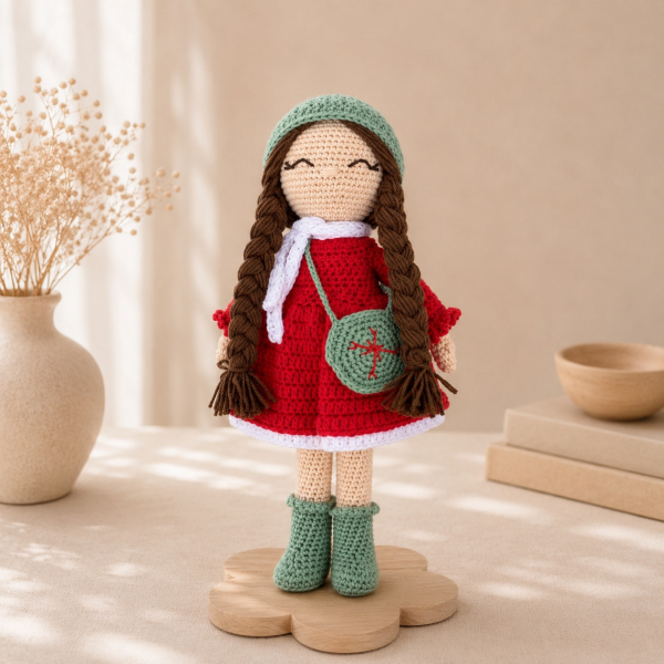 Snowflake Yılbaşı Bebeği – 33 cm Organik Pamuk Oyun Arkadaşı Amigurumi
