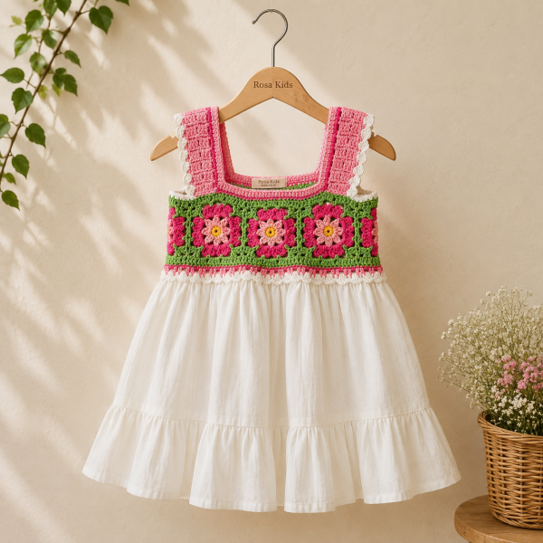 Rosa Kids Pembe Bahar Organik Pamuk Keten Elbise