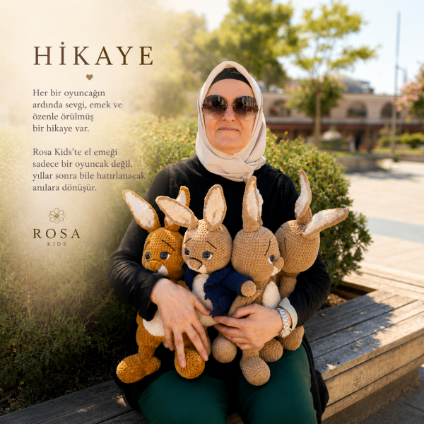 El Yapımı Amigurumi Kadife İp Uzun Kulaklı Ceketli Tavşan Oyuncak 52 cm