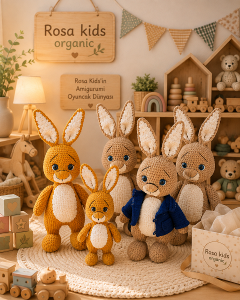 El Yapımı Amigurumi Kadife İp Uzun Kulaklı Ceketli Tavşan Oyuncak 52 cm