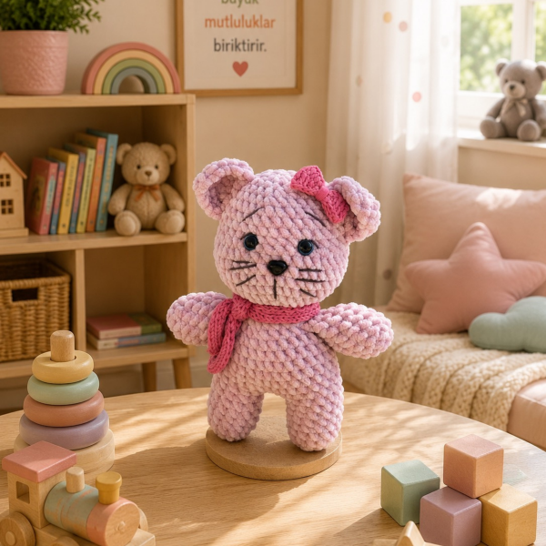 Kadife İpten Sevimli Kedi Oyun Arkadaşı – 21 cm