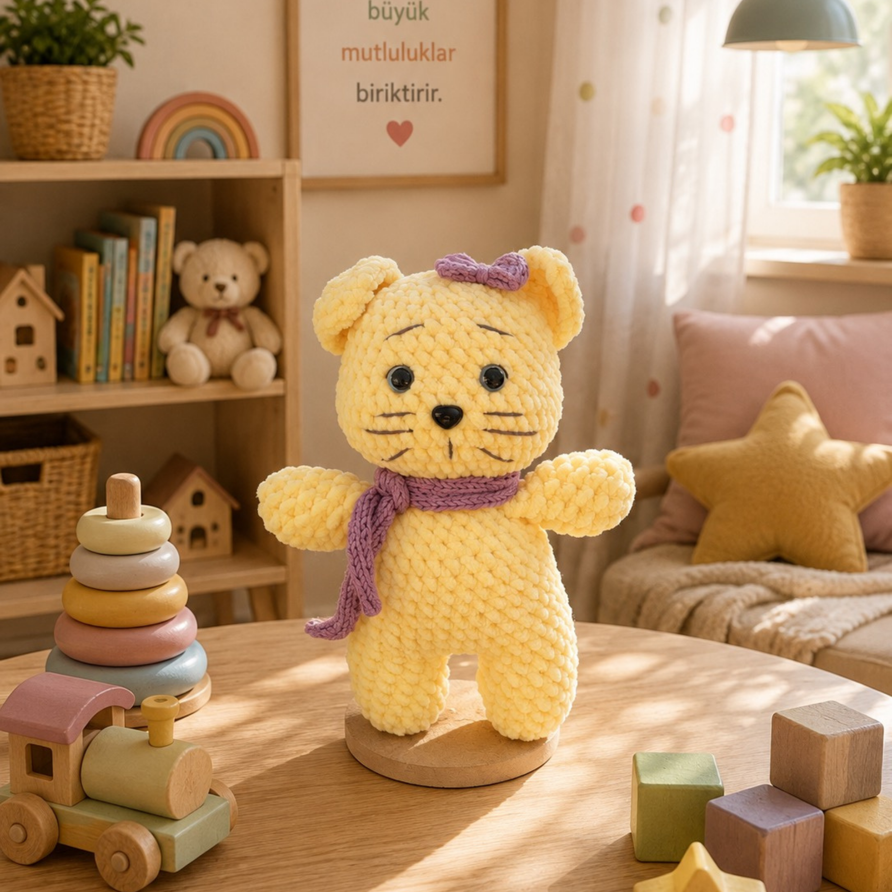 Kadife İpten Sevimli Kedi Oyun Arkadaşı – 21 cm