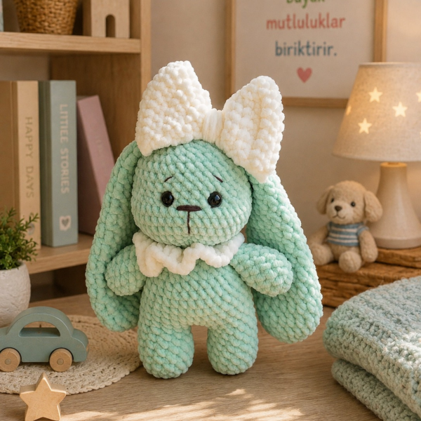 Kadife İpten Sevimli Tavşan Oyun Arkadaşı – 24 cm