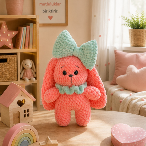 Kadife İpten Sevimli Tavşan Oyun Arkadaşı – 24 cm