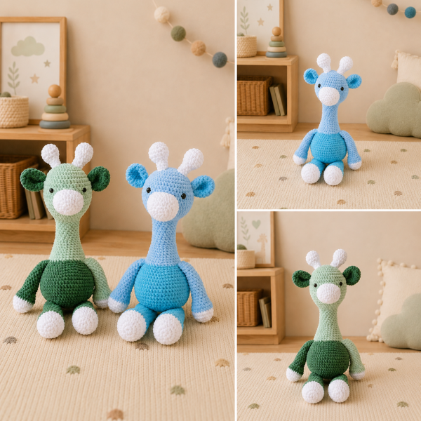 El Yapımı Amigurumi Kadife İp Zürafa  Oyuncak 52 cm