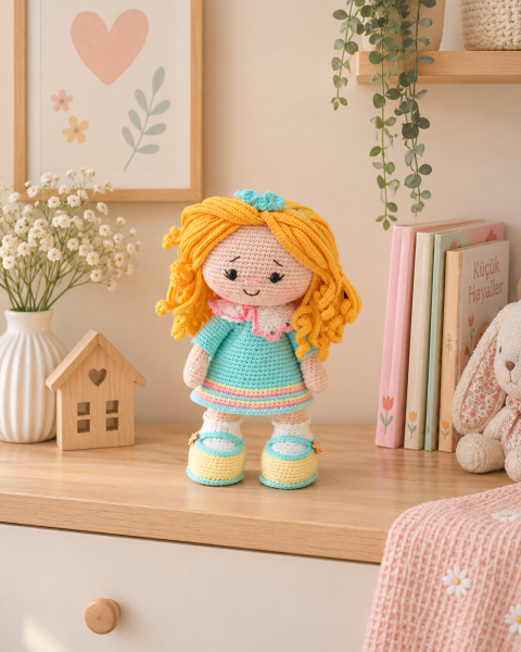 25 cm Amigurumi El Yapımı Bebek – Organik Pamuk Oyun Arkadaşı