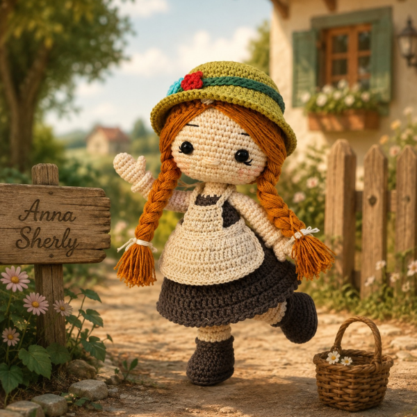 25 cm Anne Shirley Organik Pamuk Amigurumi El Yapımı Oyun Arkadaşı Bebek