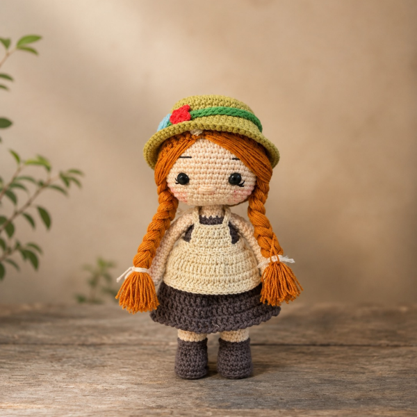 25 cm Anne Shirley Organik Pamuk Amigurumi El Yapımı Oyun Arkadaşı Bebek