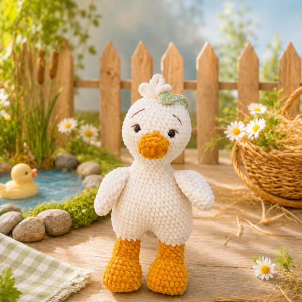 30 cm Kadife İp Amigurumi Ördek – El Yapımı Oyun Arkadaşı