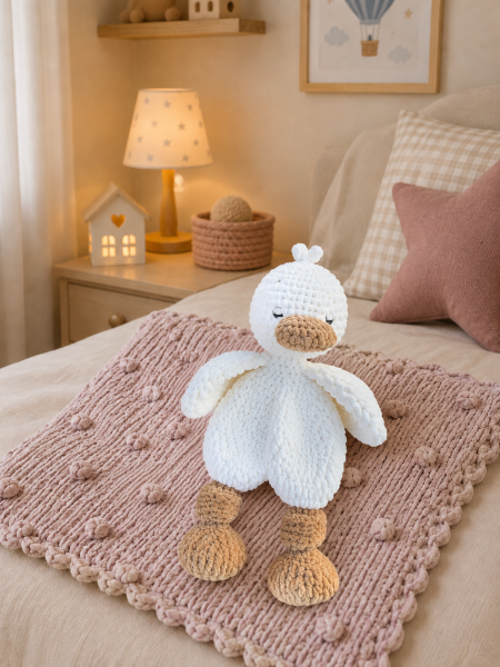 40 cm Amigurumi Ördek Uyku Arkadaşı – El Yapımı Yumuşak Kadife İp