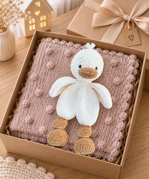 40 cm Amigurumi Ördek Uyku Arkadaşı – El Yapımı Yumuşak Kadife İp