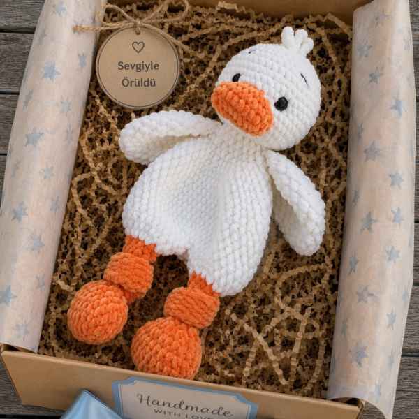 40 cm Amigurumi Ördek Uyku Arkadaşı – El Yapımı Yumuşak Kadife İp