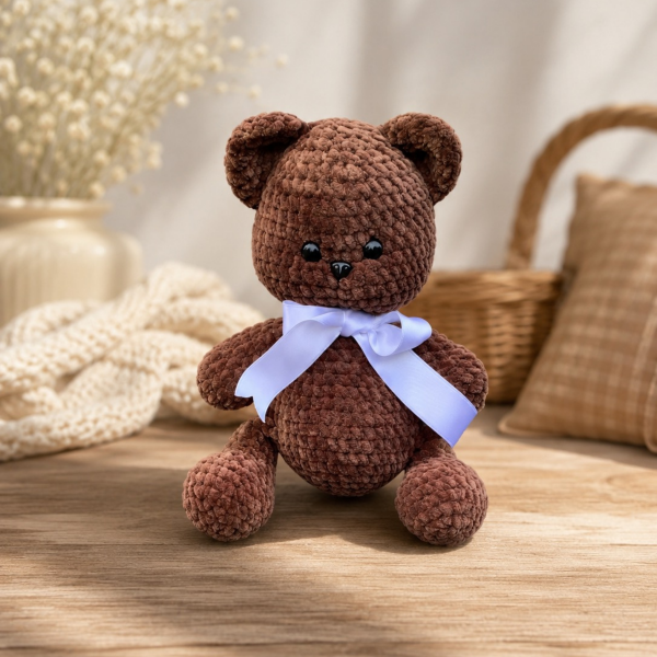 30 cm Kadife İp Amigurumi Ayıcık – El Yapımı Oyun Arkadaşı