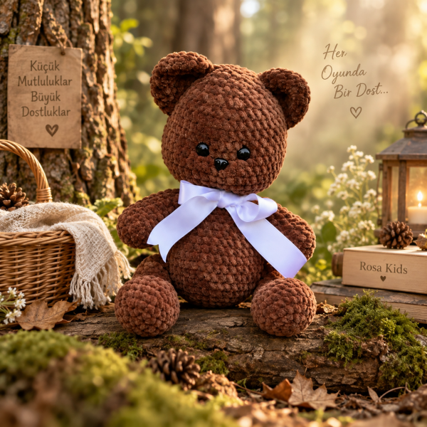 30 cm Kadife İp Amigurumi Ayıcık – El Yapımı Oyun Arkadaşı