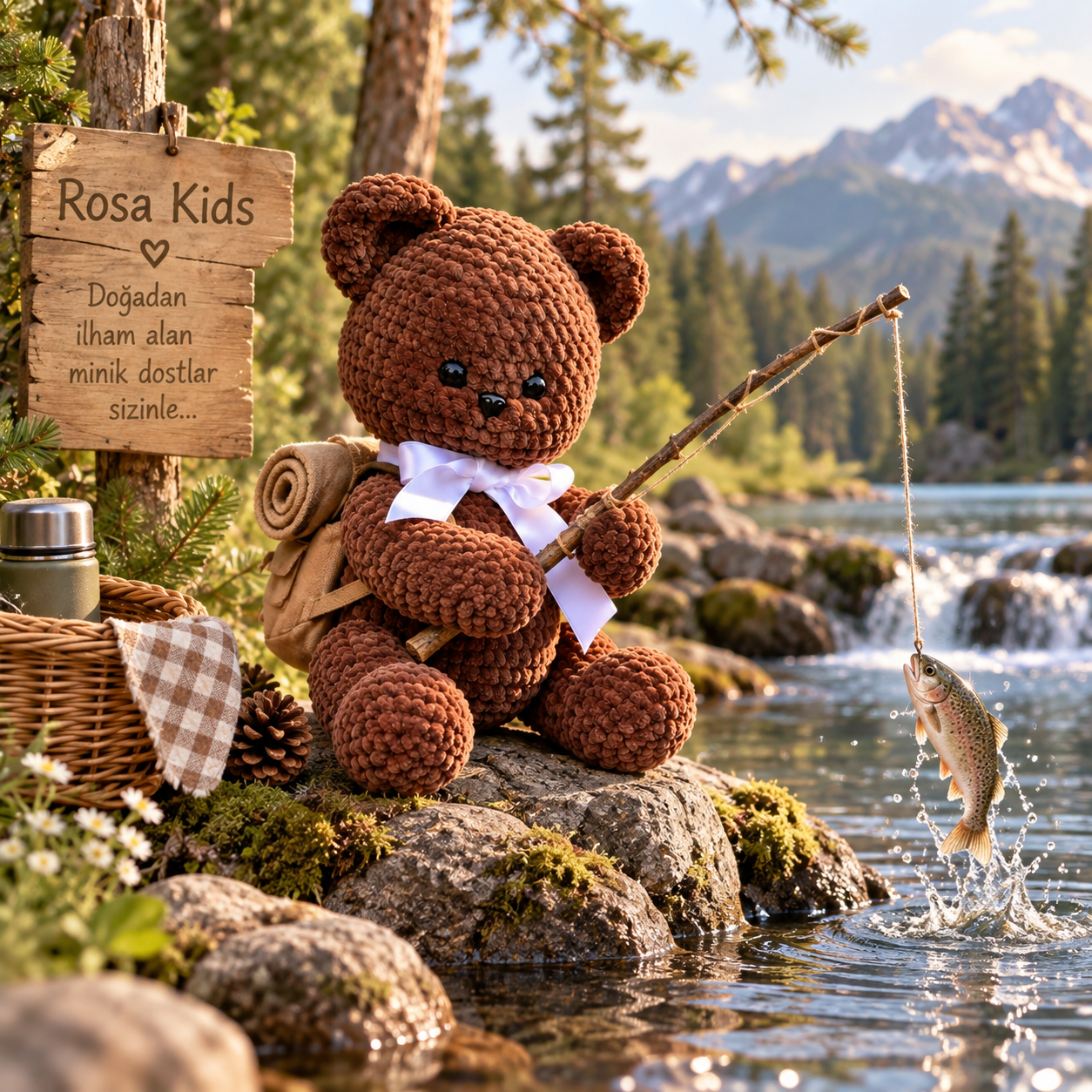 30 cm Kadife İp Amigurumi Ayıcık – El Yapımı Oyun Arkadaşı