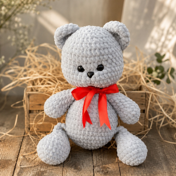 30 cm Kadife İp Amigurumi Ayıcık – El Yapımı Oyun Arkadaşı