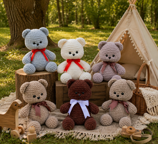 30 cm Kadife İp Amigurumi Ayıcık – El Yapımı Oyun Arkadaşı