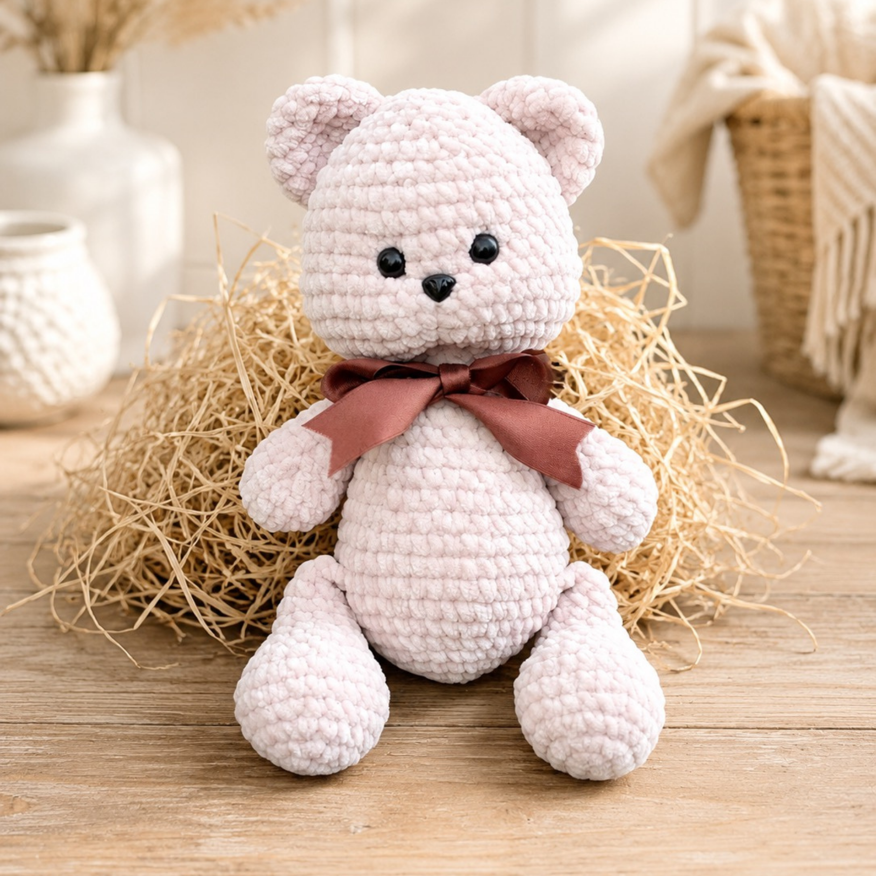 30 cm Kadife İp Amigurumi Ayıcık – El Yapımı Oyun Arkadaşı