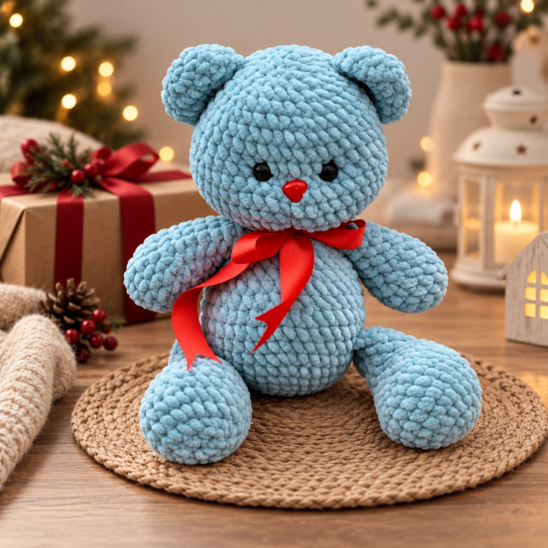 30 cm Kadife İp Amigurumi Ayıcık – El Yapımı Oyun Arkadaşı