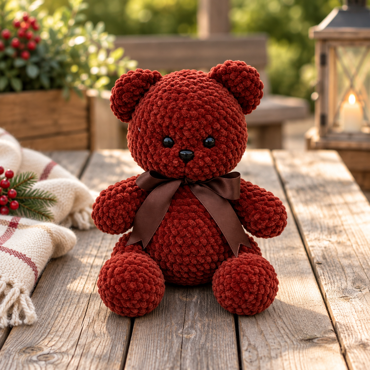 30 cm Kadife İp Amigurumi Ayıcık – El Yapımı Oyun Arkadaşı