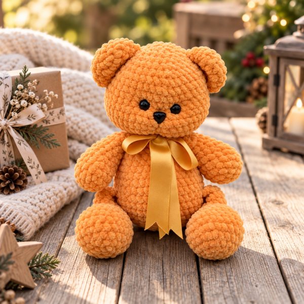 30 cm Kadife İp Amigurumi Ayıcık – El Yapımı Oyun Arkadaşı