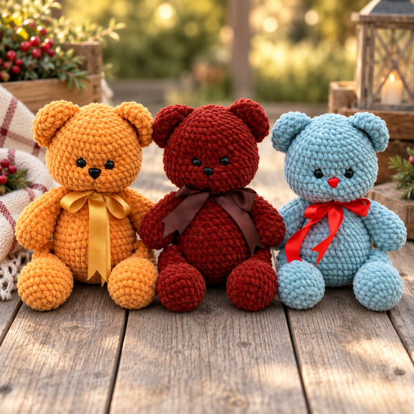 30 cm Kadife İp Amigurumi Ayıcık – El Yapımı Oyun Arkadaşı