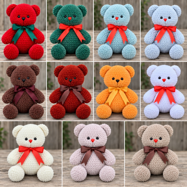 30 cm Kadife İp Amigurumi Ayıcık – El Yapımı Yılbaşı Temalı Oyun Arkadaşı