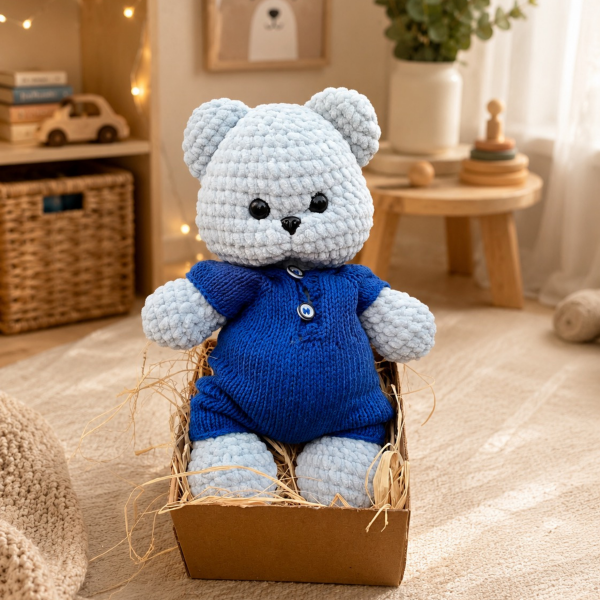 30 cmTulumlu Kadife İp Amigurumi Ayıcık – El Yapımı Oyun Arkadaşı