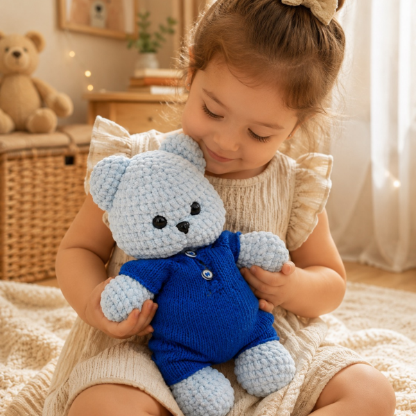 30 cmTulumlu Kadife İp Amigurumi Ayıcık – El Yapımı Oyun Arkadaşı