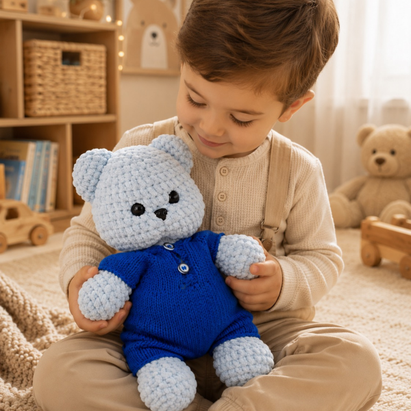 30 cmTulumlu Kadife İp Amigurumi Ayıcık – El Yapımı Oyun Arkadaşı