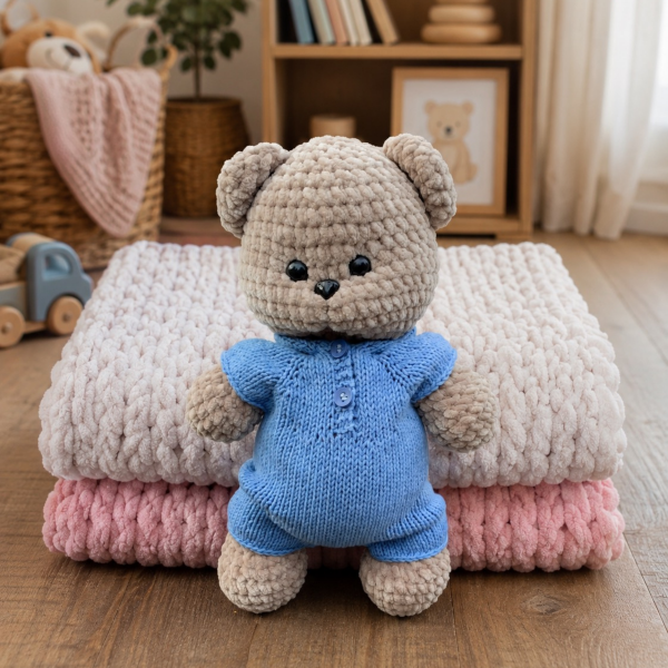 30 cmTulumlu Kadife İp Amigurumi Ayıcık – El Yapımı Oyun Arkadaşı