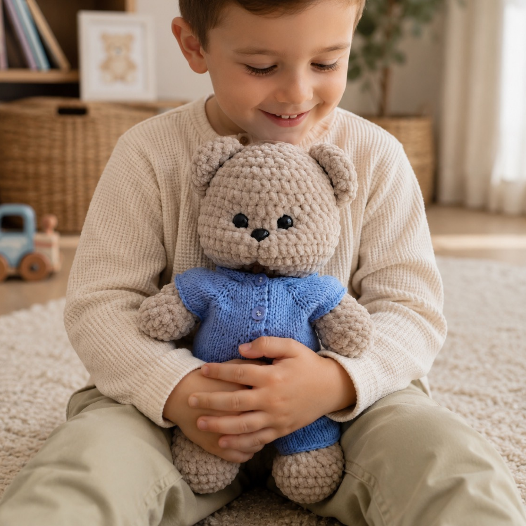 30 cmTulumlu Kadife İp Amigurumi Ayıcık – El Yapımı Oyun Arkadaşı