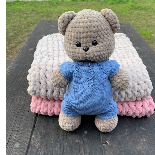 30 cmTulumlu Kadife İp Amigurumi Ayıcık – El Yapımı Oyun Arkadaşı