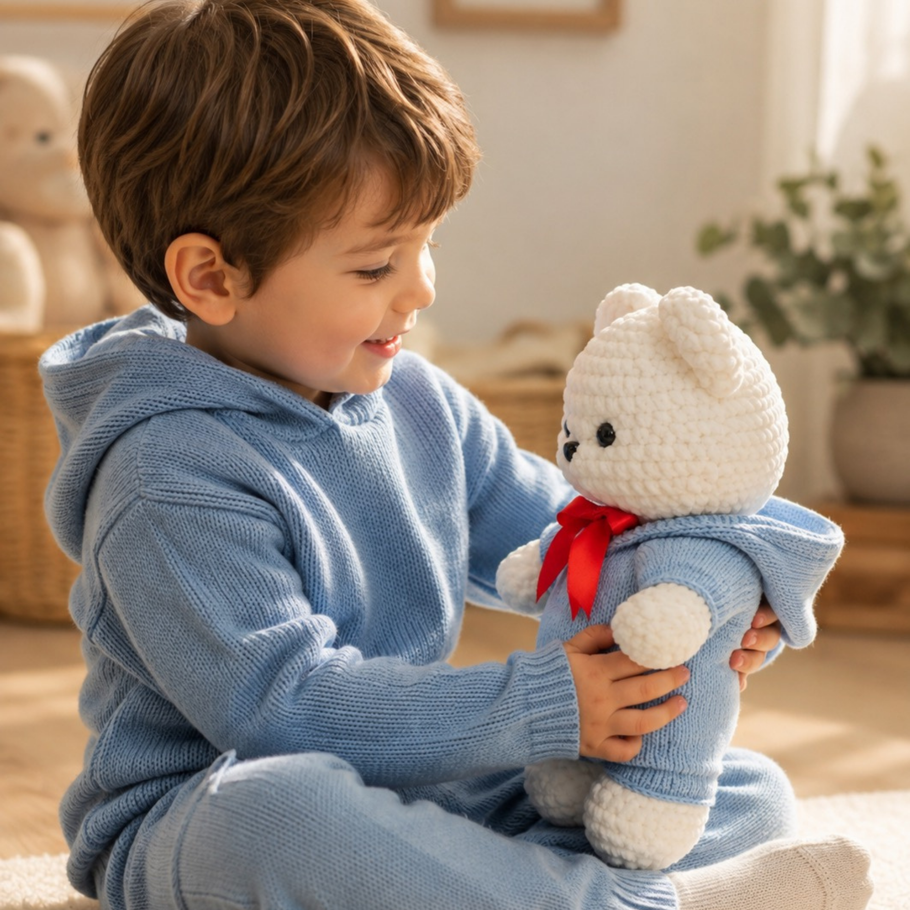 30 cmTulumlu Kadife İp Amigurumi Ayıcık – El Yapımı Oyun Arkadaşı