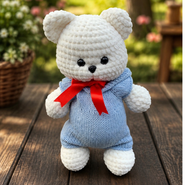 30 cmTulumlu Kadife İp Amigurumi Ayıcık – El Yapımı Oyun Arkadaşı