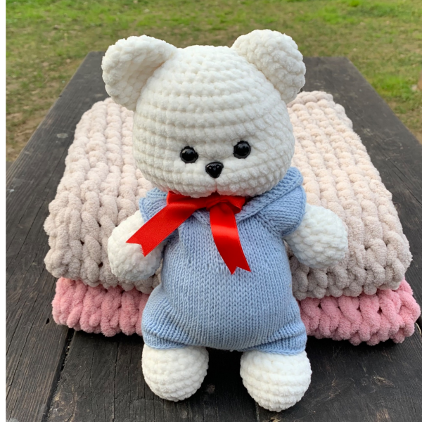 30 cmTulumlu Kadife İp Amigurumi Ayıcık – El Yapımı Oyun Arkadaşı