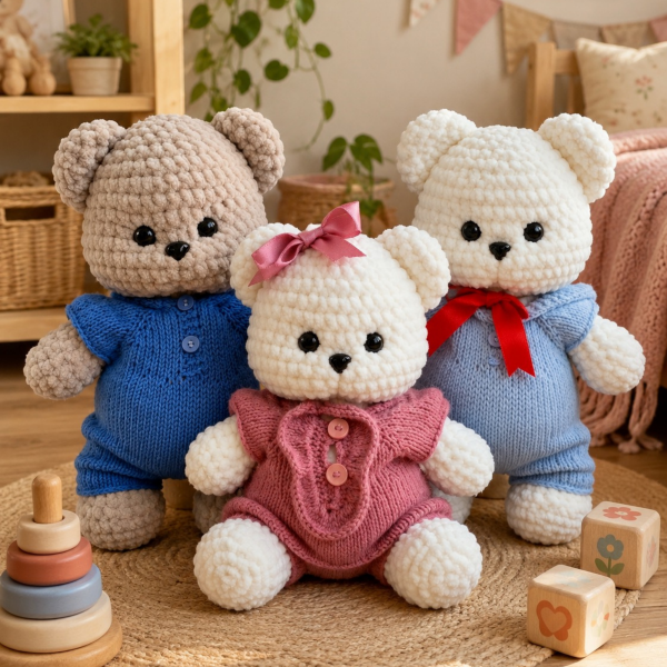 30 cmTulumlu Kadife İp Amigurumi Ayıcık – El Yapımı Oyun Arkadaşı